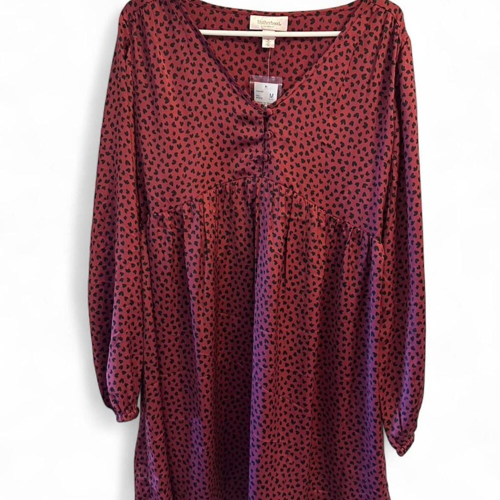 Burgundy and black Motherhood Maternity heart print dress.